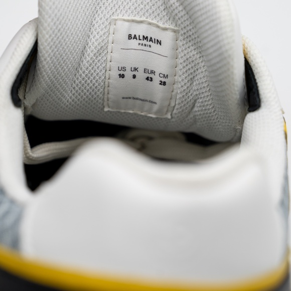 size 43 10 US Balmain B-East White Black Yellow Sneakers Leather Mesh - Picture 12 of 14